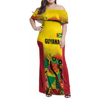 Custom Guyana Football Family Matching Off Shoulder Maxi Dress and Hawaiian Shirt Golden Jaguars Spirit - Yellow - Wonder Print Shop