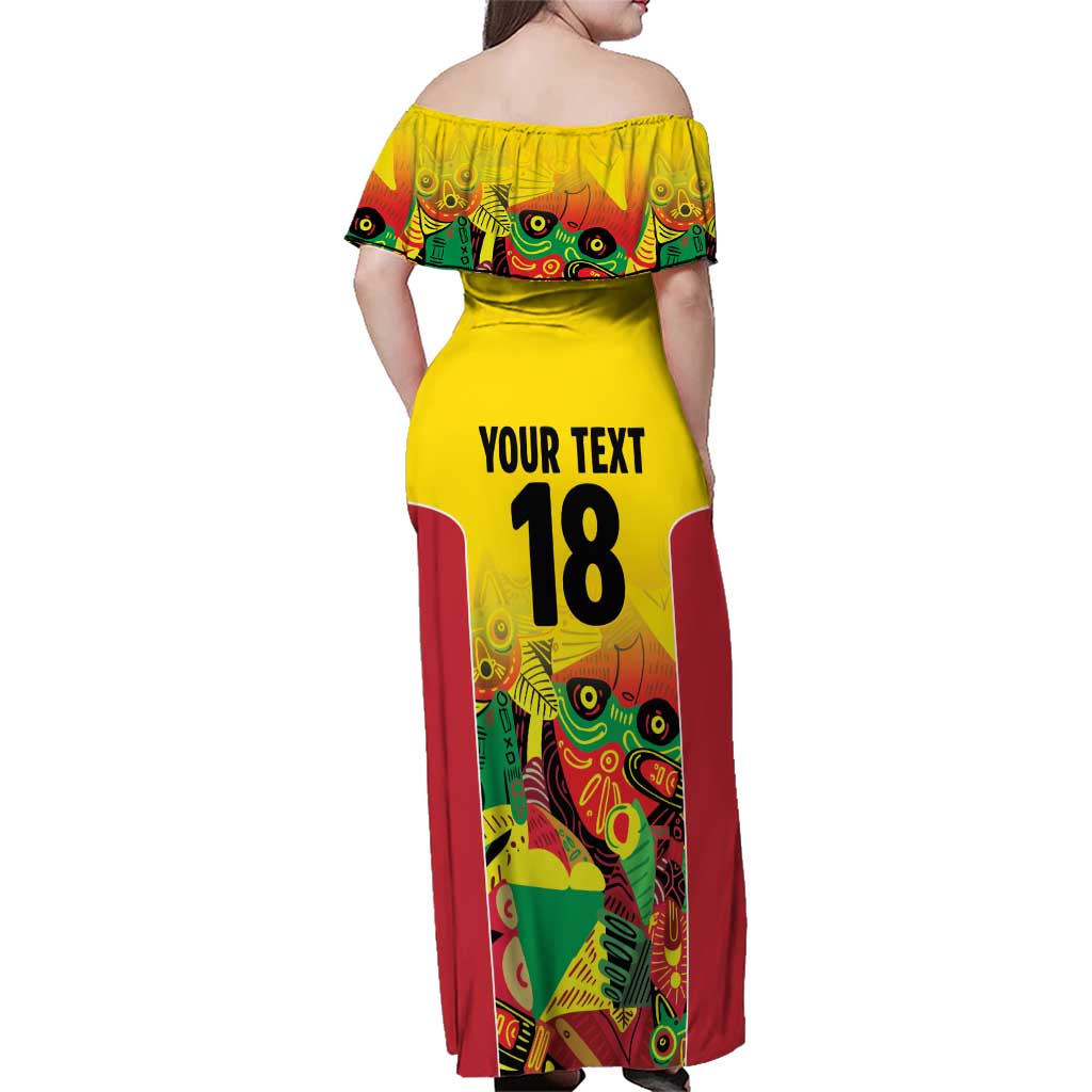 Custom Guyana Football Family Matching Off Shoulder Maxi Dress and Hawaiian Shirt Golden Jaguars Spirit - Yellow - Wonder Print Shop