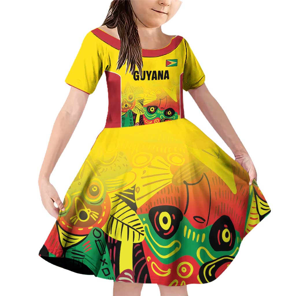 Custom Guyana Football Family Matching Off Shoulder Short Dress and Hawaiian Shirt Golden Jaguars Spirit - Yellow - Wonder Print Shop