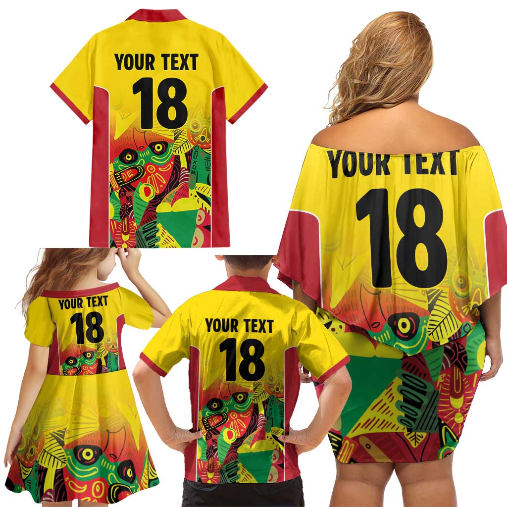 Custom Guyana Football Family Matching Off Shoulder Short Dress and Hawaiian Shirt Golden Jaguars Spirit - Yellow - Wonder Print Shop