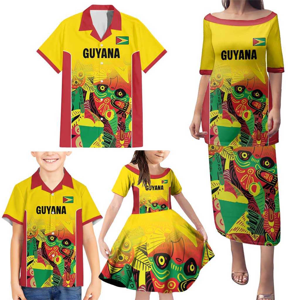 Custom Guyana Football Family Matching Puletasi and Hawaiian Shirt Golden Jaguars Spirit - Yellow - Wonder Print Shop