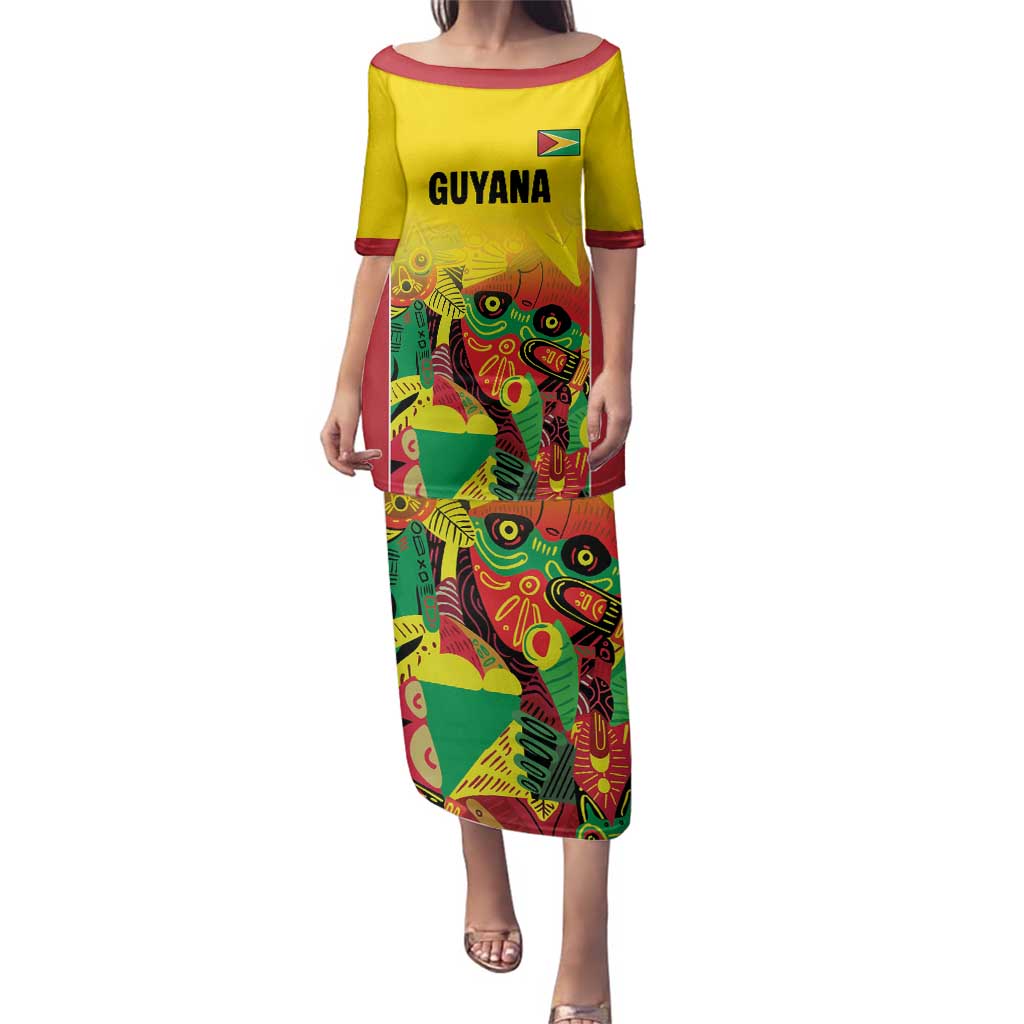 Custom Guyana Football Family Matching Puletasi and Hawaiian Shirt Golden Jaguars Spirit - Yellow - Wonder Print Shop