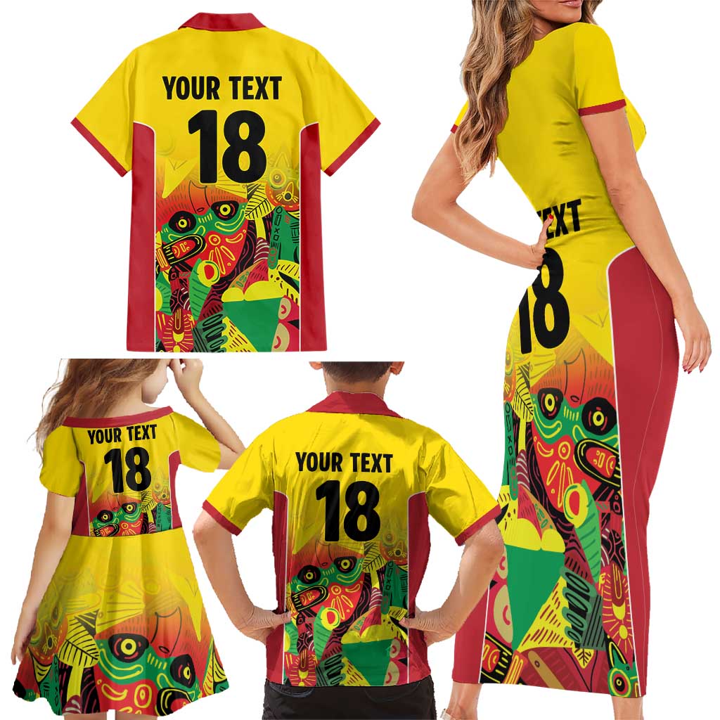 Custom Guyana Football Family Matching Short Sleeve Bodycon Dress and Hawaiian Shirt Golden Jaguars Spirit - Yellow - Wonder Print Shop