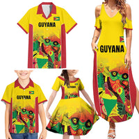 Custom Guyana Football Family Matching Summer Maxi Dress and Hawaiian Shirt Golden Jaguars Spirit - Yellow - Wonder Print Shop