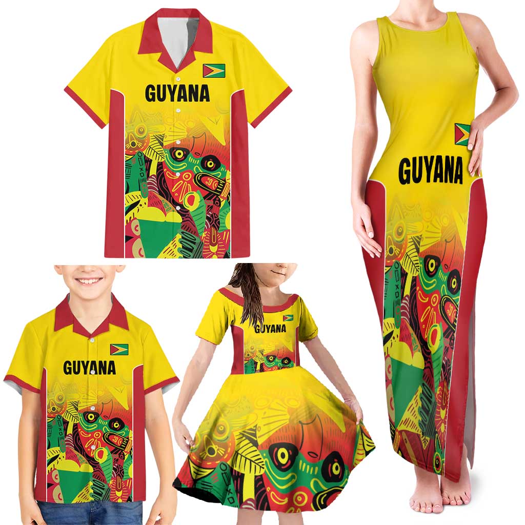 Custom Guyana Football Family Matching Tank Maxi Dress and Hawaiian Shirt Golden Jaguars Spirit - Yellow - Wonder Print Shop