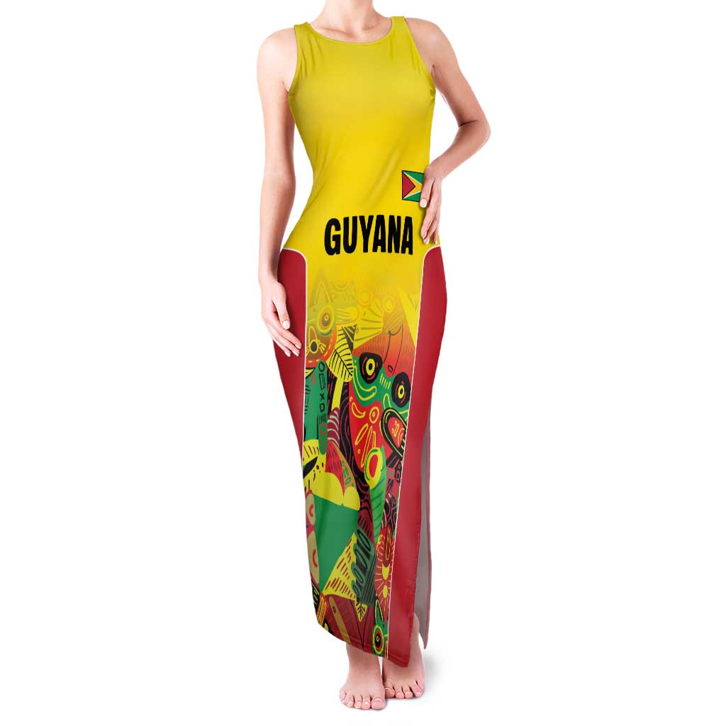 Custom Guyana Football Family Matching Tank Maxi Dress and Hawaiian Shirt Golden Jaguars Spirit - Yellow - Wonder Print Shop