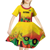 Custom Guyana Football Kid Short Sleeve Dress Golden Jaguars Spirit - Yellow - Wonder Print Shop