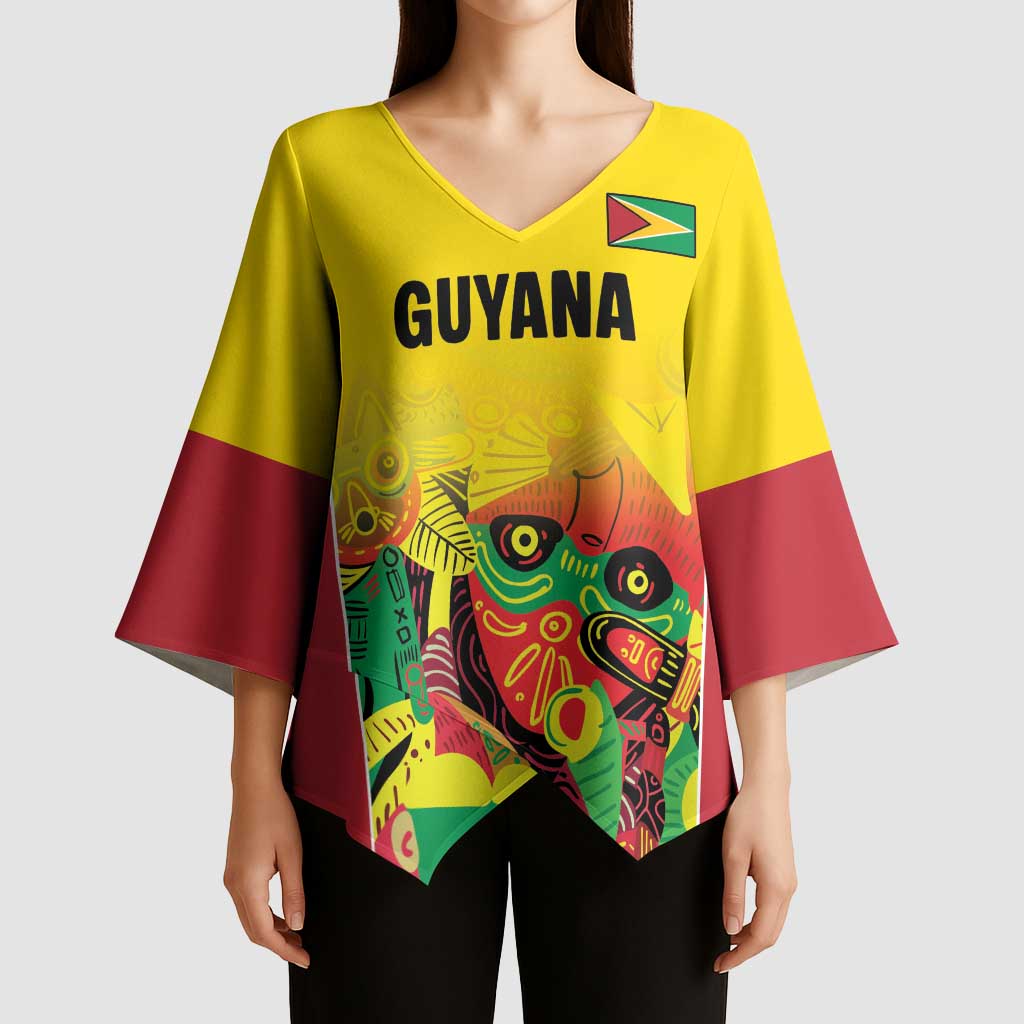 Custom Guyana Football Kimono Sleeve Blouse Golden Jaguars Spirit - Yellow - Wonder Print Shop