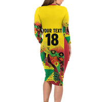 Custom Guyana Football Long Sleeve Bodycon Dress Golden Jaguars Spirit - Yellow - Wonder Print Shop