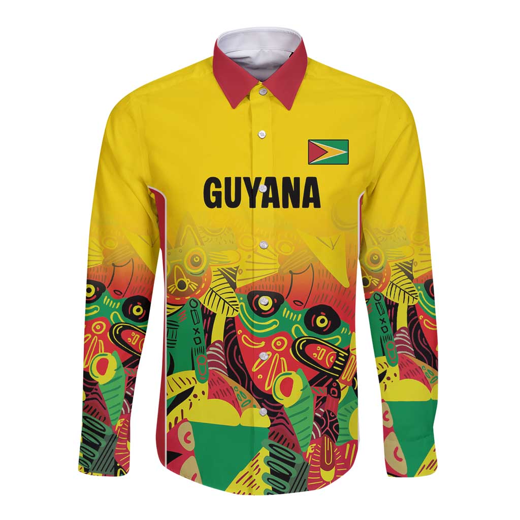 Custom Guyana Football Long Sleeve Button Shirt Golden Jaguars Spirit - Yellow - Wonder Print Shop