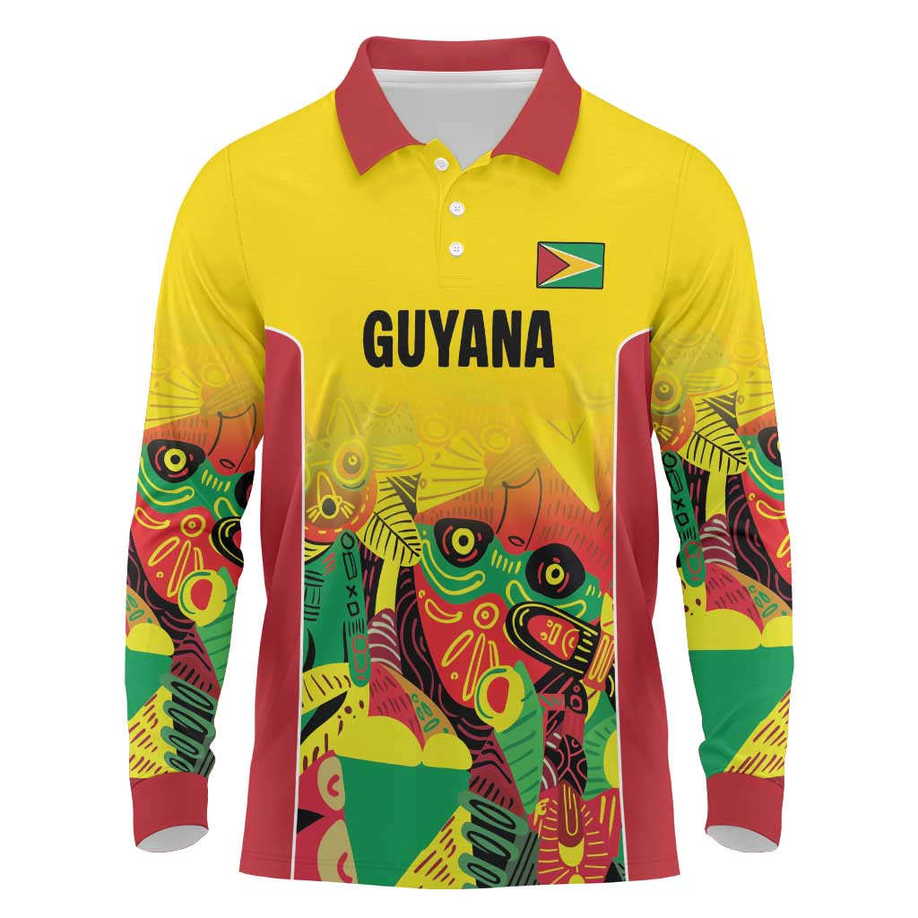 Custom Guyana Football Long Sleeve Polo Shirt Golden Jaguars Spirit - Yellow - Wonder Print Shop