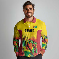 Custom Guyana Football Long Sleeve Polo Shirt Golden Jaguars Spirit - Yellow - Wonder Print Shop