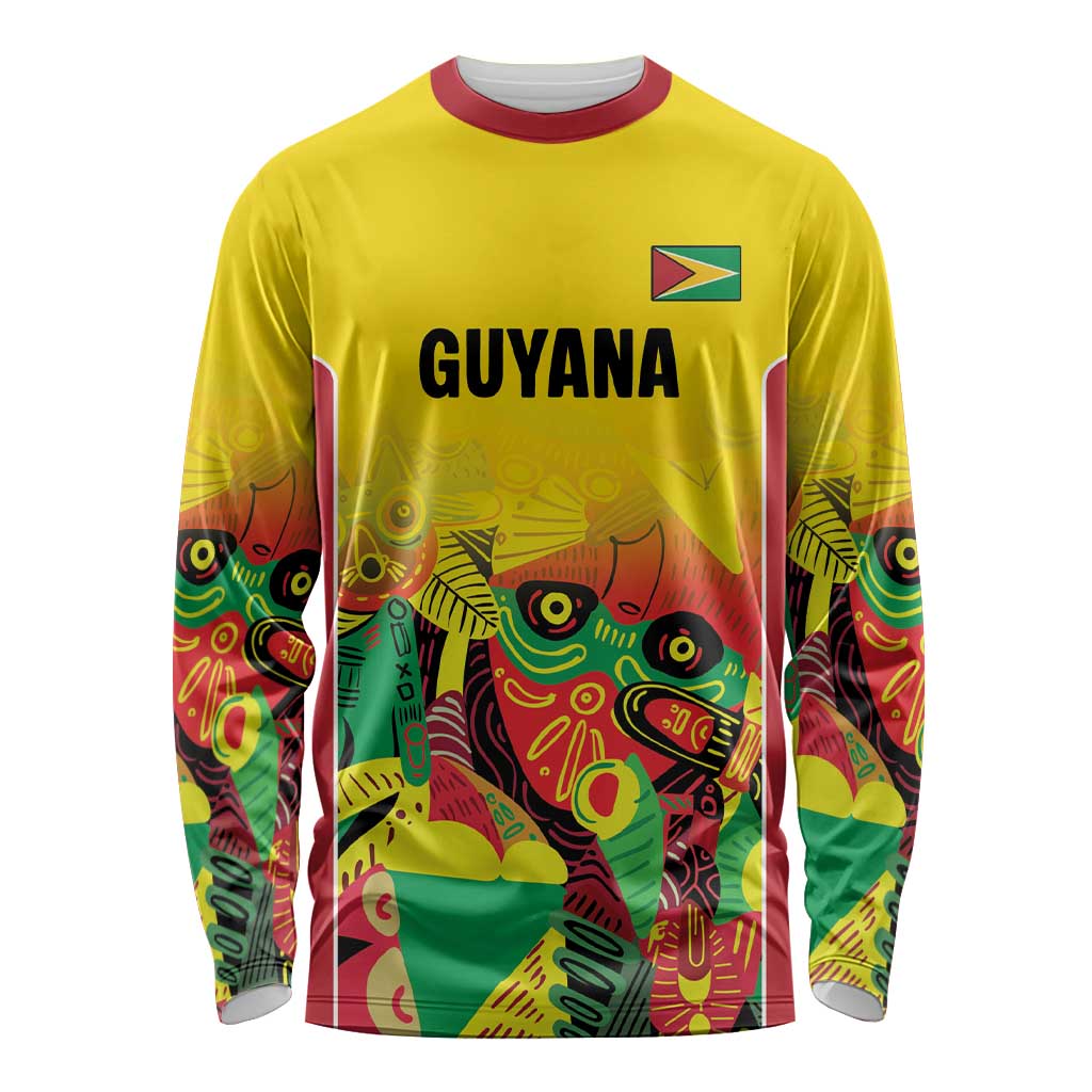 Custom Guyana Football Long Sleeve Shirt Golden Jaguars Spirit - Yellow - Wonder Print Shop