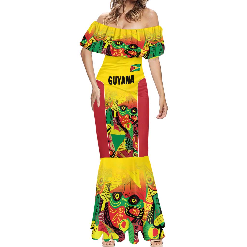 Custom Guyana Football Mermaid Dress Golden Jaguars Spirit - Yellow - Wonder Print Shop