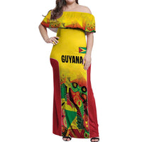 Custom Guyana Football Off Shoulder Maxi Dress Golden Jaguars Spirit - Yellow - Wonder Print Shop
