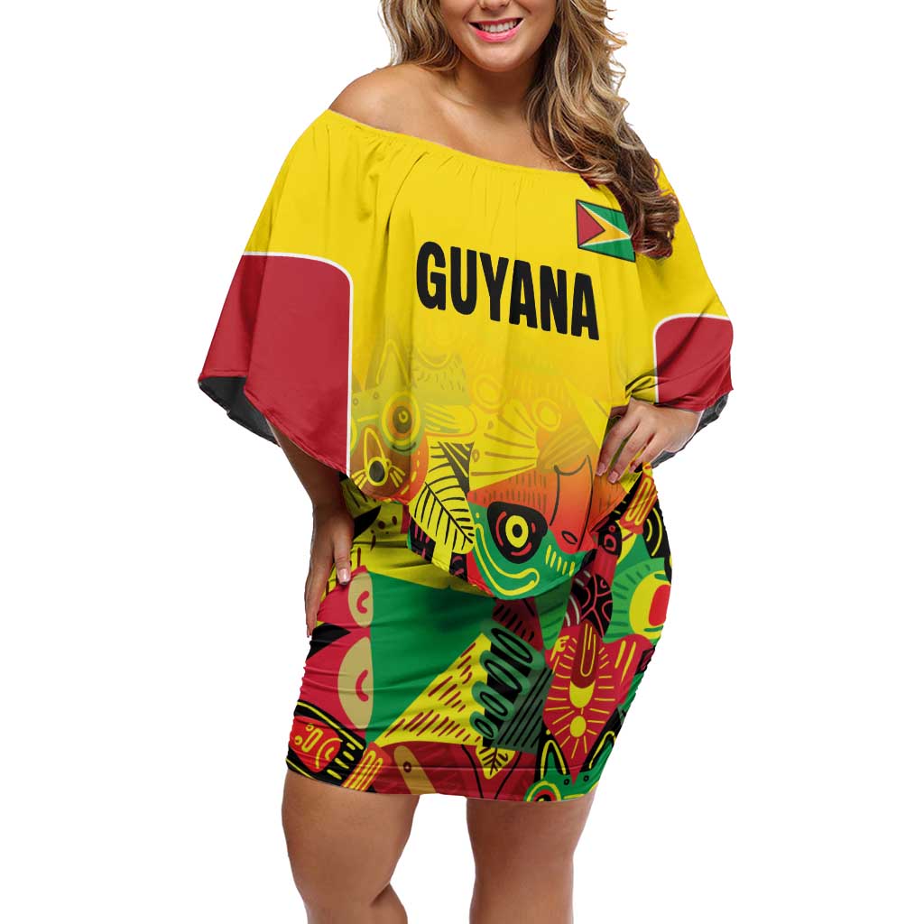 Custom Guyana Football Off Shoulder Short Dress Golden Jaguars Spirit - Yellow - Wonder Print Shop
