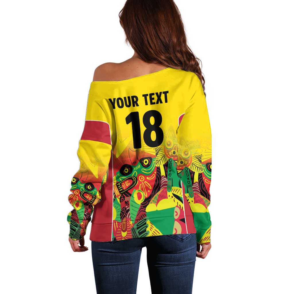 Custom Guyana Football Off Shoulder Sweater Golden Jaguars Spirit - Yellow - Wonder Print Shop