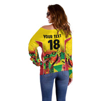 Custom Guyana Football Off Shoulder Sweater Golden Jaguars Spirit - Yellow - Wonder Print Shop