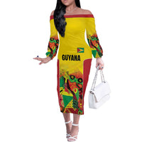 Custom Guyana Football Off The Shoulder Long Sleeve Dress Golden Jaguars Spirit - Yellow - Wonder Print Shop