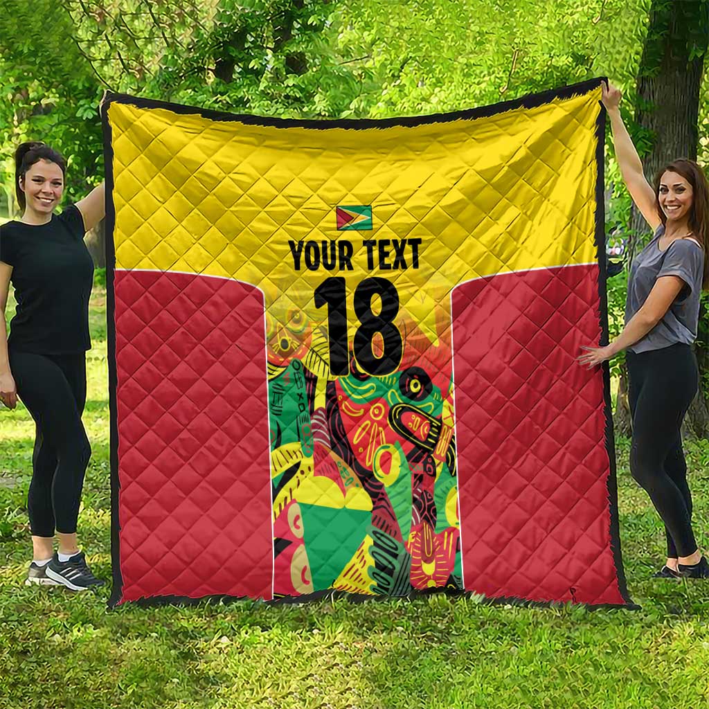 Custom Guyana Football Quilt Golden Jaguars Spirit - Yellow - Wonder Print Shop