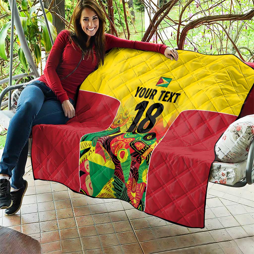 Custom Guyana Football Quilt Golden Jaguars Spirit - Yellow - Wonder Print Shop