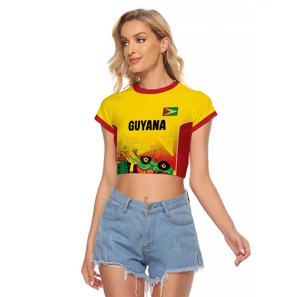 Custom Guyana Football Raglan Cropped T Shirt Golden Jaguars Spirit - Yellow - Wonder Print Shop