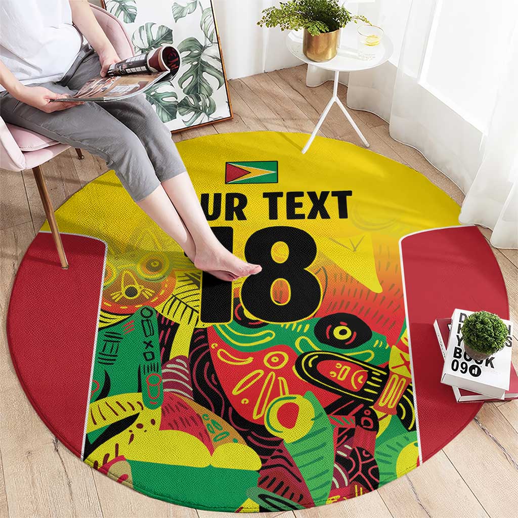 Custom Guyana Football Round Carpet Golden Jaguars Spirit - Yellow - Wonder Print Shop