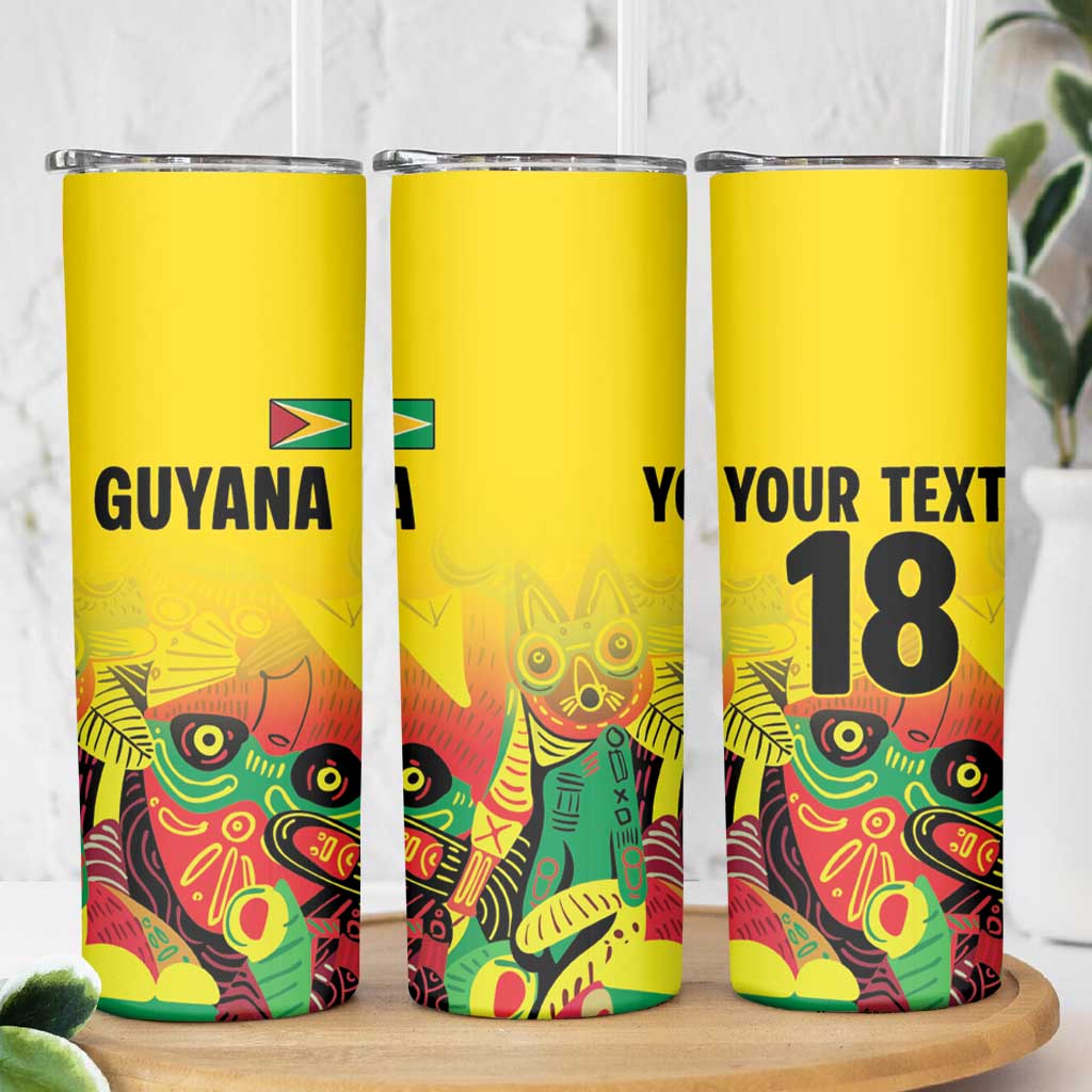 Custom Guyana Football Skinny Tumbler Golden Jaguars Spirit - Yellow - Wonder Print Shop