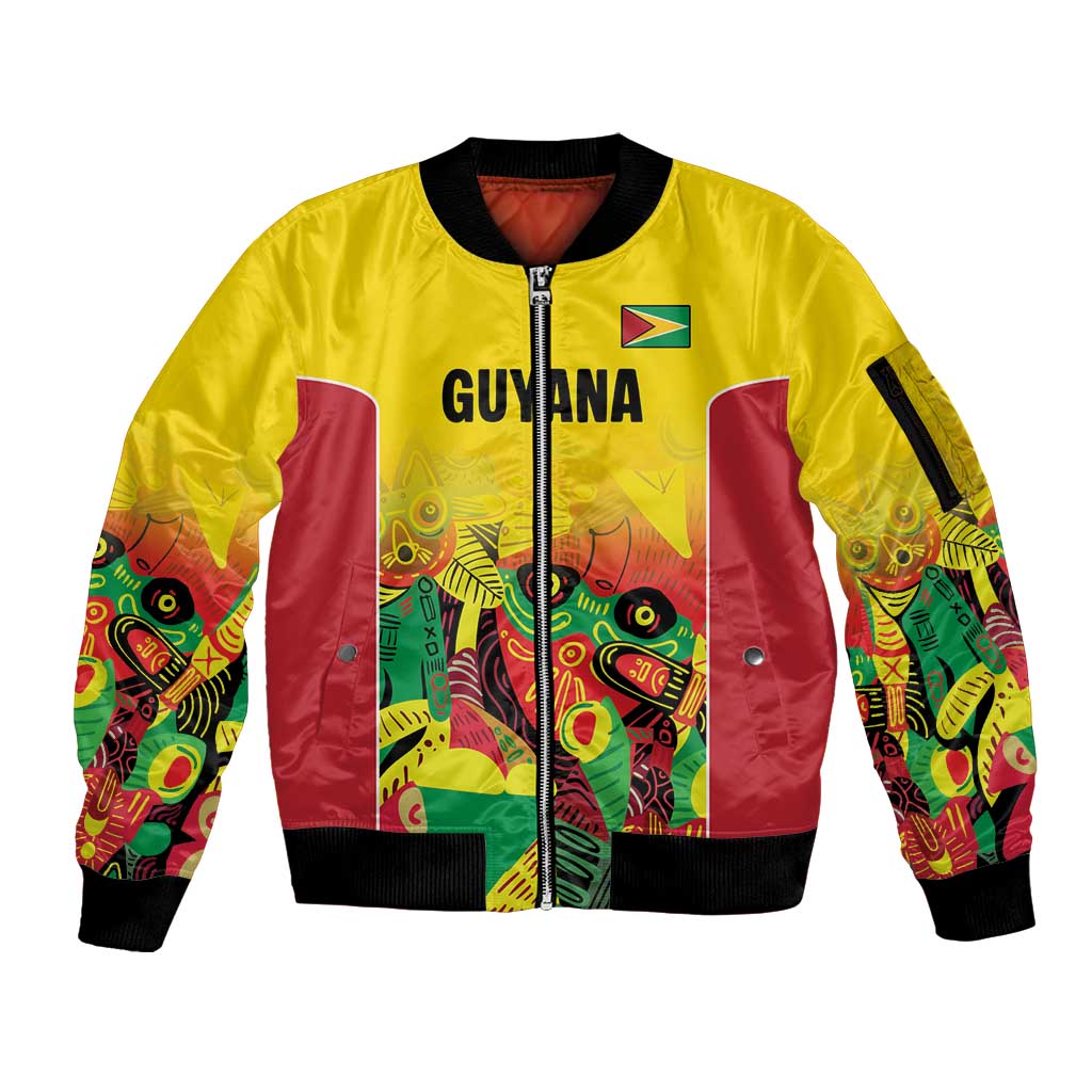 Custom Guyana Football Sleeve Zip Bomber Jacket Golden Jaguars Spirit - Yellow - Wonder Print Shop
