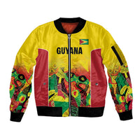 Custom Guyana Football Sleeve Zip Bomber Jacket Golden Jaguars Spirit - Yellow - Wonder Print Shop