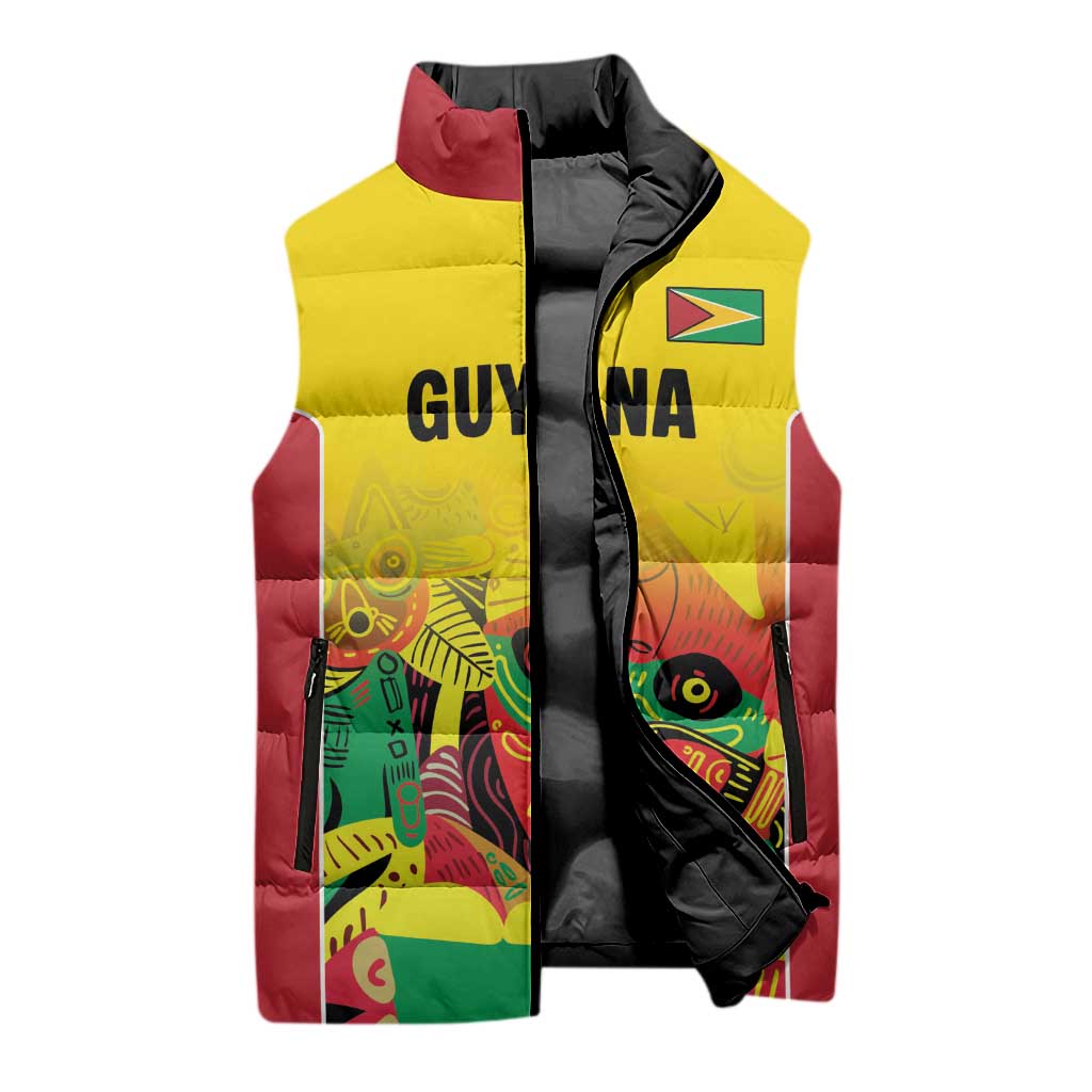 Custom Guyana Football Sleeveless Puffer Jacket Golden Jaguars Spirit - Yellow - Wonder Print Shop