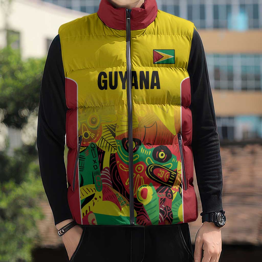 Custom Guyana Football Sleeveless Puffer Jacket Golden Jaguars Spirit - Yellow - Wonder Print Shop