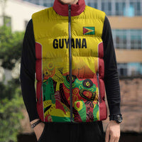 Custom Guyana Football Sleeveless Puffer Jacket Golden Jaguars Spirit - Yellow - Wonder Print Shop