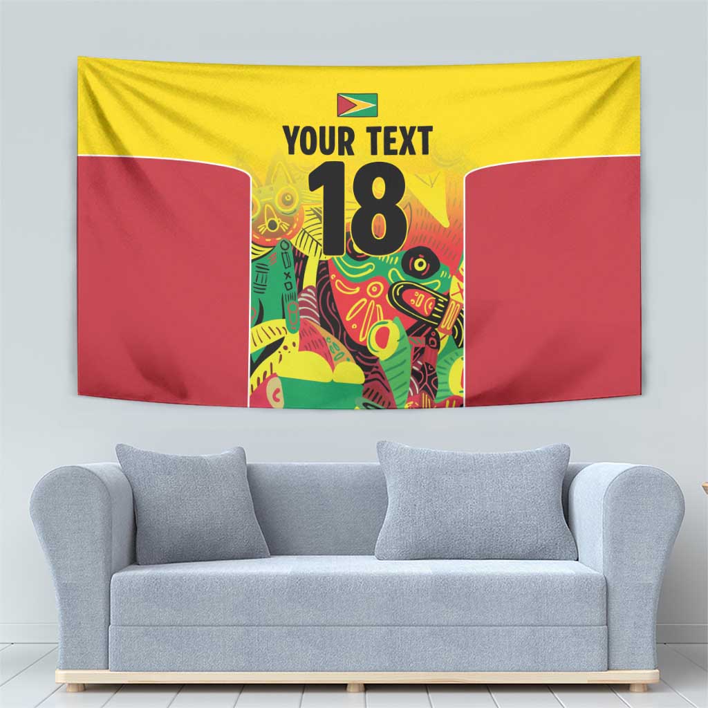 Custom Guyana Football Tapestry Golden Jaguars Spirit - Yellow - Wonder Print Shop
