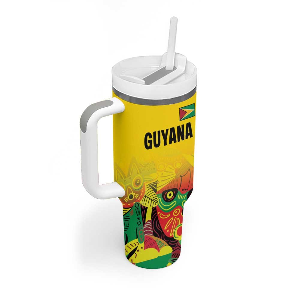Custom Guyana Football Tumbler With Handle Golden Jaguars Spirit - Yellow - Wonder Print Shop