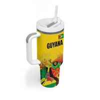 Custom Guyana Football Tumbler With Handle Golden Jaguars Spirit - Yellow - Wonder Print Shop