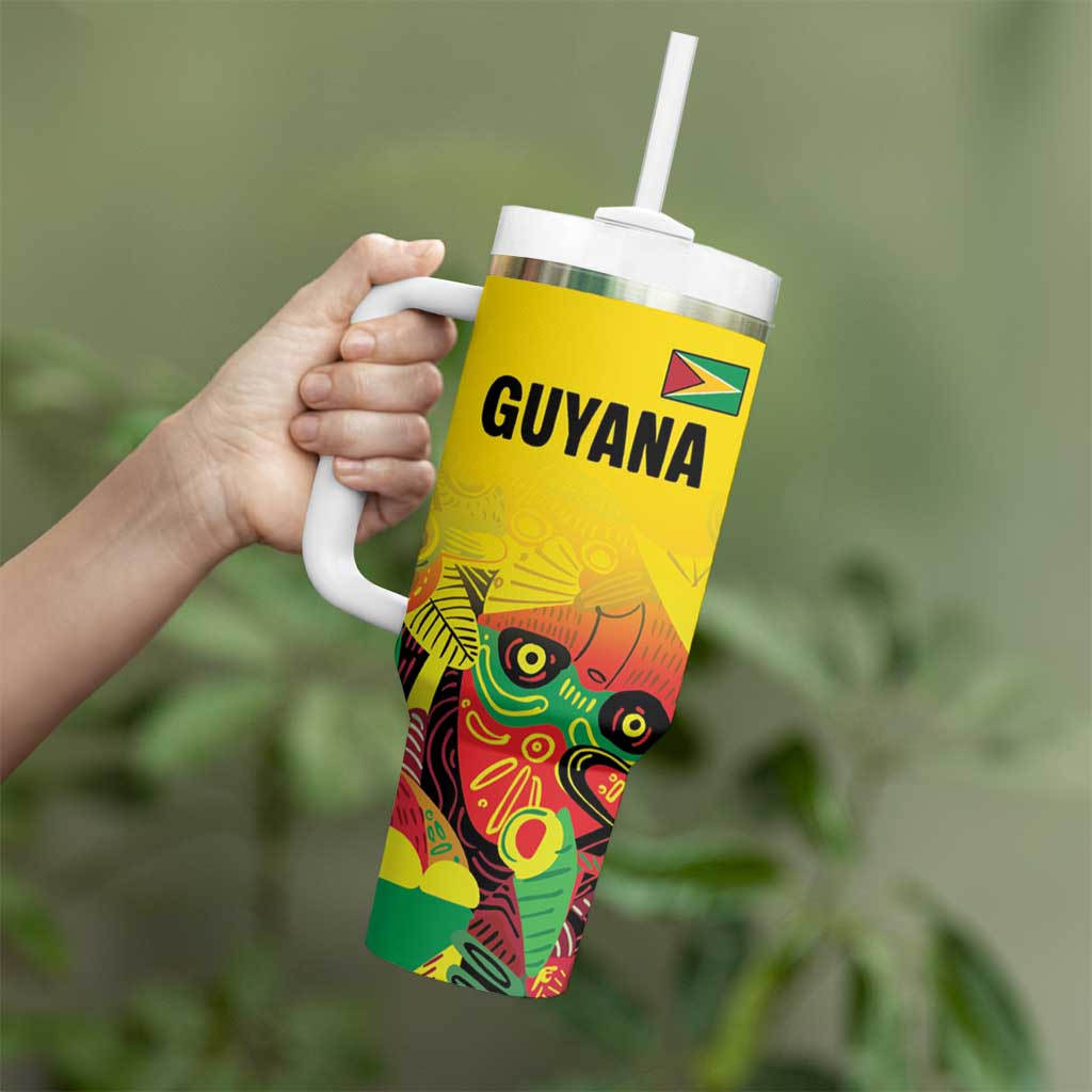 Custom Guyana Football Tumbler With Handle Golden Jaguars Spirit - Yellow - Wonder Print Shop