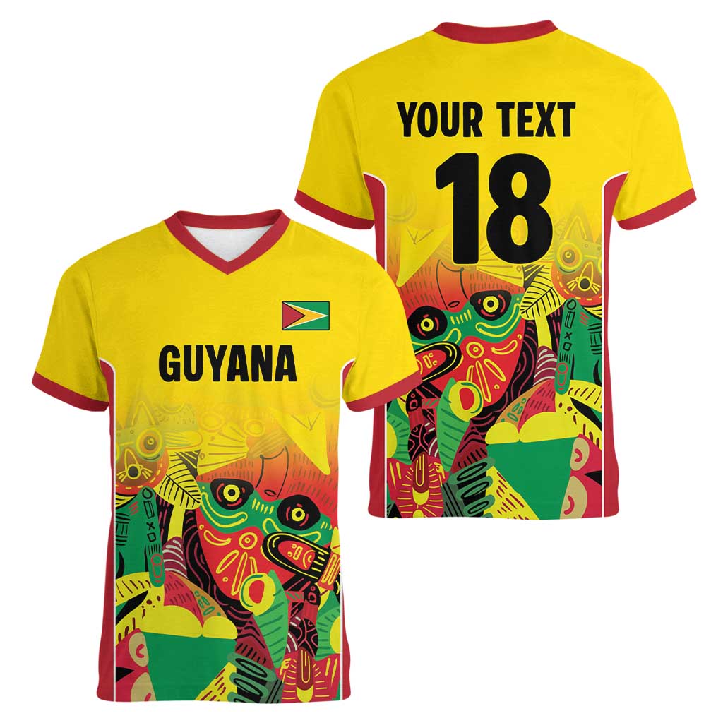 Custom Guyana Football Women V-Neck T-Shirt Golden Jaguars Spirit - Yellow - Wonder Print Shop
