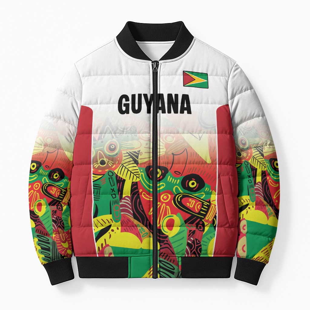 Custom Guyana Football Bomber Puffer Jacket Golden Jaguars Spirit - White - Wonder Print Shop