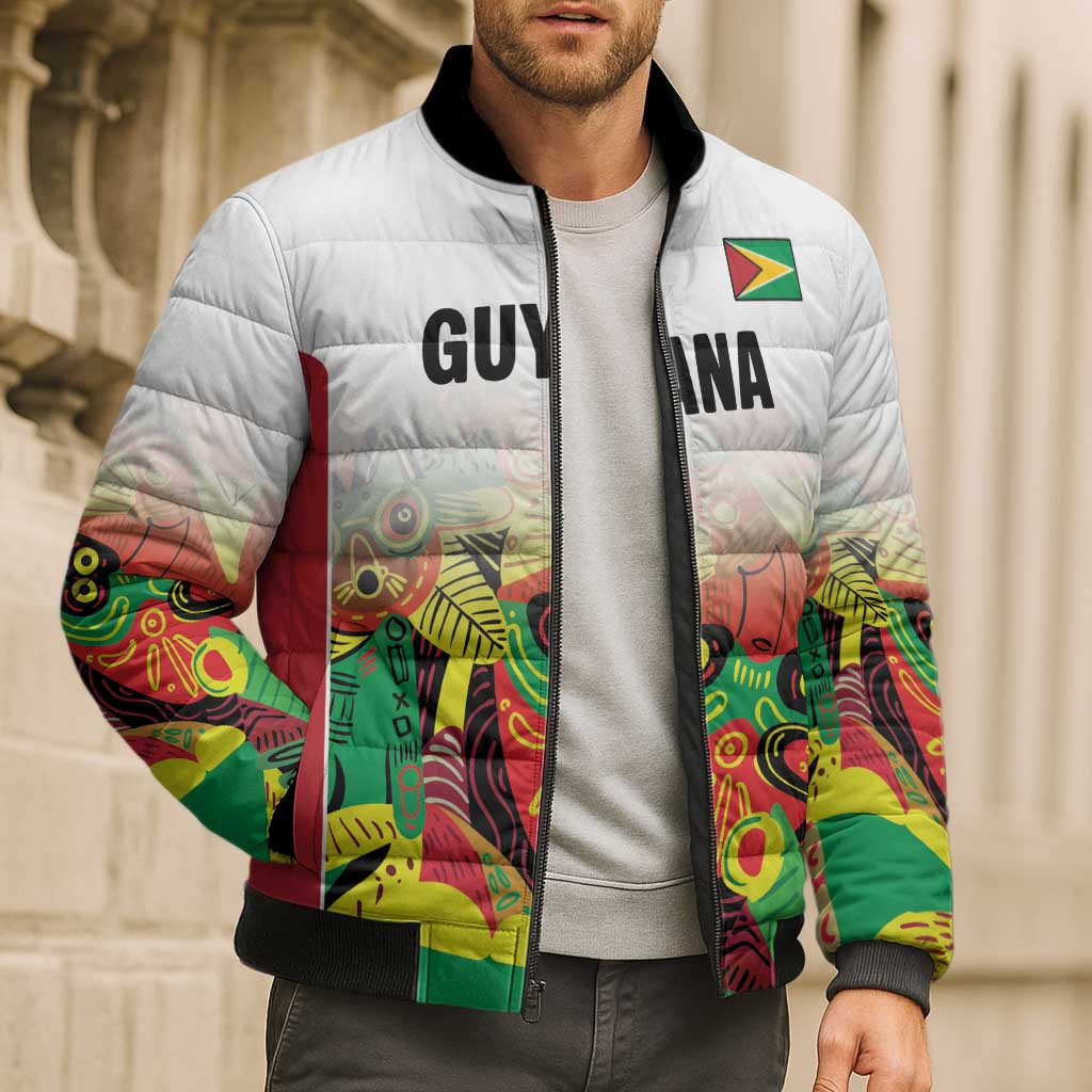 Custom Guyana Football Bomber Puffer Jacket Golden Jaguars Spirit - White - Wonder Print Shop