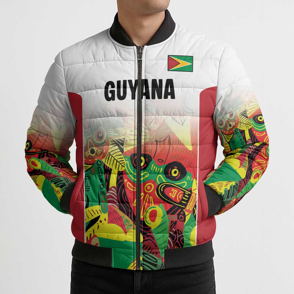 Custom Guyana Football Bomber Puffer Jacket Golden Jaguars Spirit - White - Wonder Print Shop