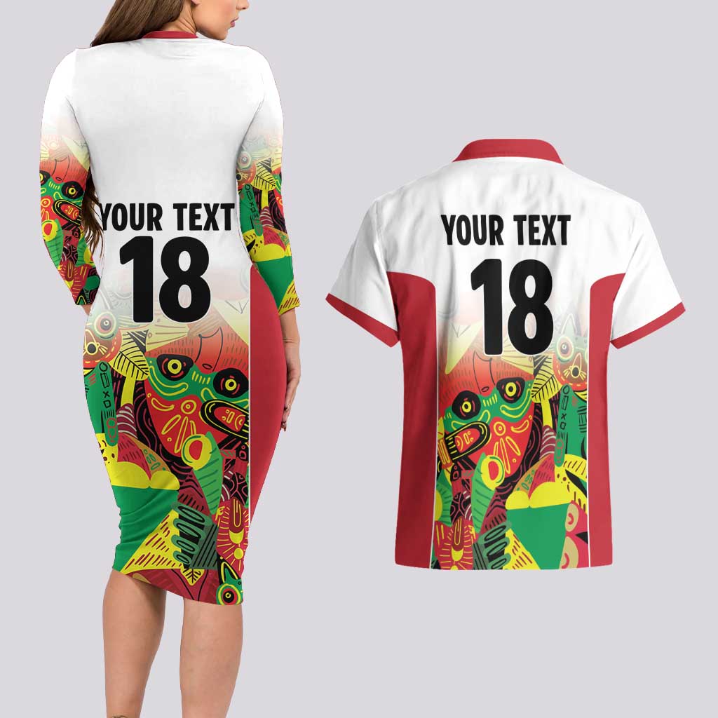 Custom Guyana Football Couples Matching Long Sleeve Bodycon Dress and Hawaiian Shirt Golden Jaguars Spirit - White - Wonder Print Shop