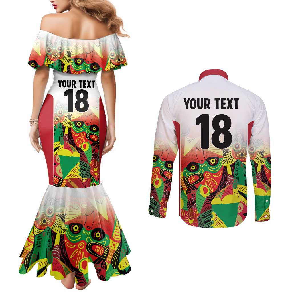 Custom Guyana Football Couples Matching Mermaid Dress and Long Sleeve Button Shirt Golden Jaguars Spirit - White - Wonder Print Shop