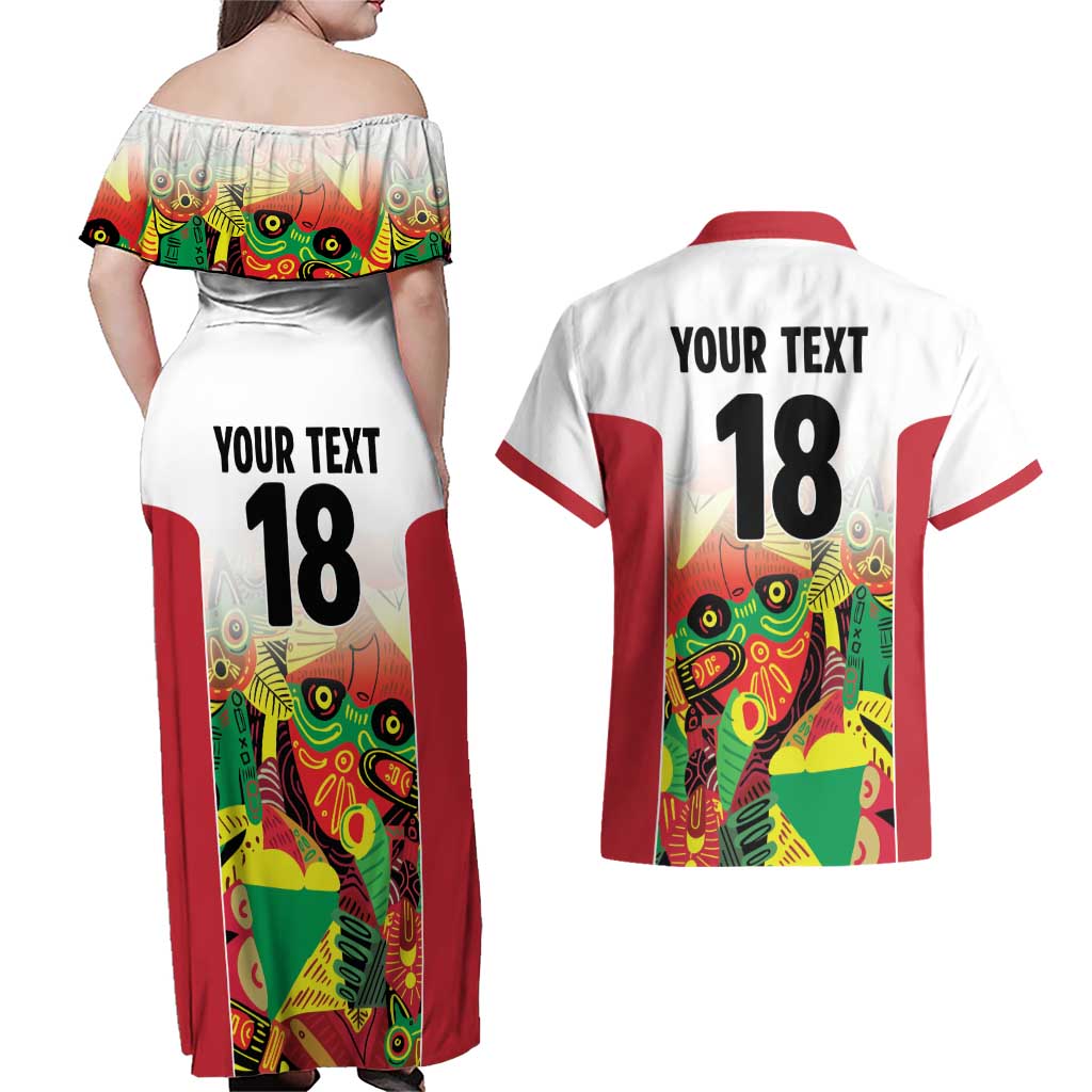 Custom Guyana Football Couples Matching Off Shoulder Maxi Dress and Hawaiian Shirt Golden Jaguars Spirit - White - Wonder Print Shop