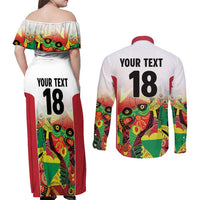 Custom Guyana Football Couples Matching Off Shoulder Maxi Dress and Long Sleeve Button Shirt Golden Jaguars Spirit - White - Wonder Print Shop