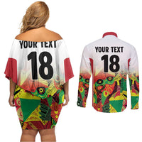 Custom Guyana Football Couples Matching Off Shoulder Short Dress and Long Sleeve Button Shirt Golden Jaguars Spirit - White - Wonder Print Shop