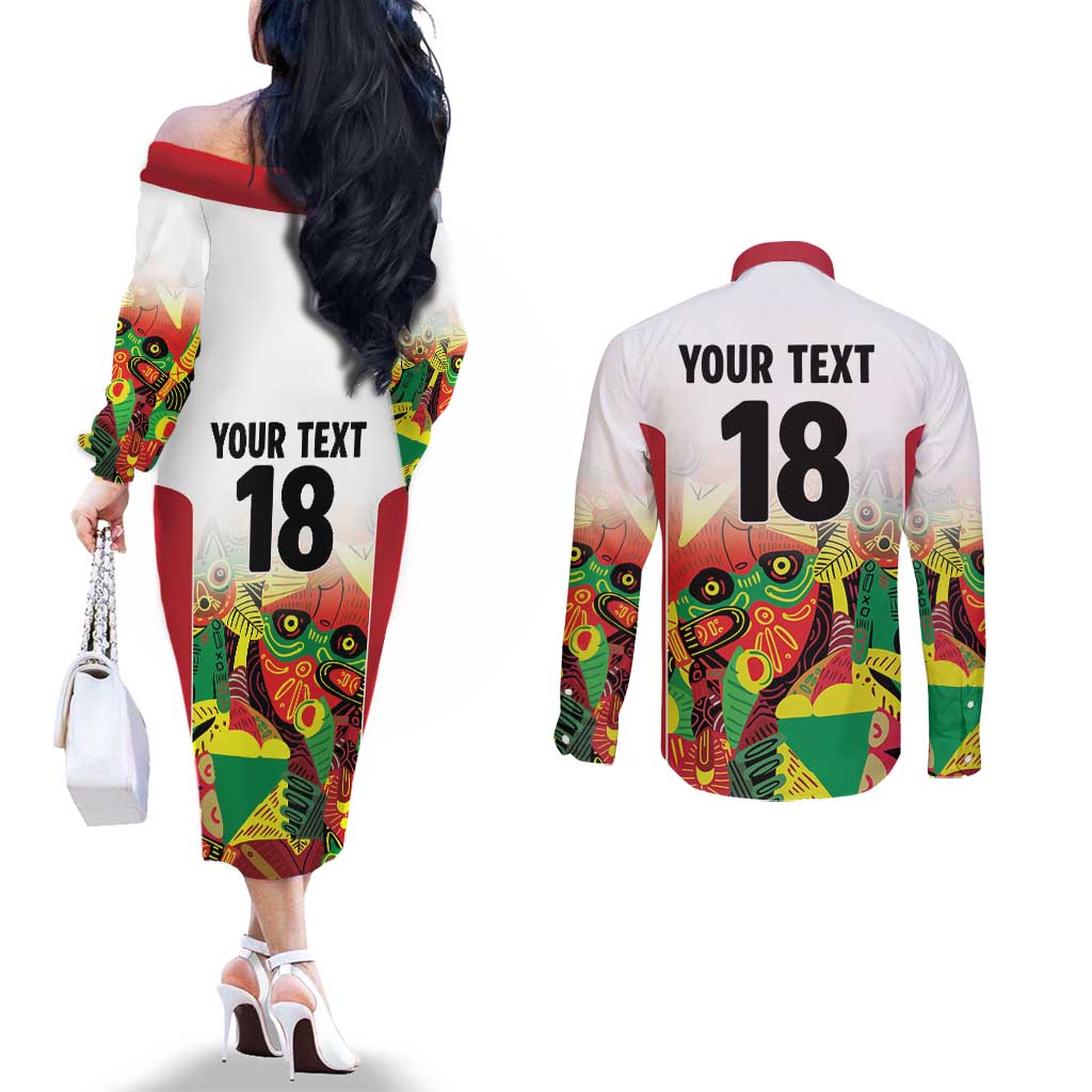 Custom Guyana Football Couples Matching Off The Shoulder Long Sleeve Dress and Long Sleeve Button Shirt Golden Jaguars Spirit - White - Wonder Print Shop