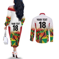 Custom Guyana Football Couples Matching Off The Shoulder Long Sleeve Dress and Long Sleeve Button Shirt Golden Jaguars Spirit - White - Wonder Print Shop