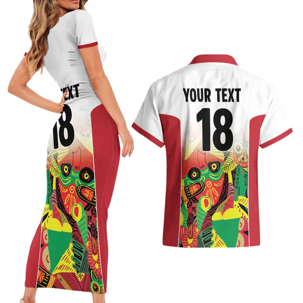 Custom Guyana Football Couples Matching Short Sleeve Bodycon Dress and Hawaiian Shirt Golden Jaguars Spirit - White - Wonder Print Shop