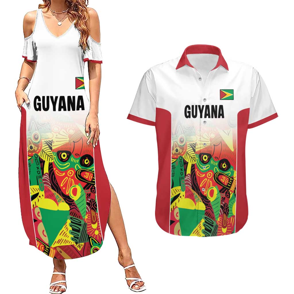 Custom Guyana Football Couples Matching Summer Maxi Dress and Hawaiian Shirt Golden Jaguars Spirit - White - Wonder Print Shop